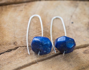 Lapis Lazuli Modern Hook Earrings Argentuim Sterling Silver January September Birthstone