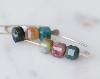 Agate Cube Multicolor Earrings Argentuim Sterling Silver