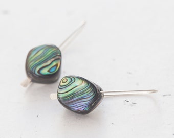 Paua Shell Earrings Abalone Shell Modern Simple Hooks Argentium Sterling Silver Minimal Chic