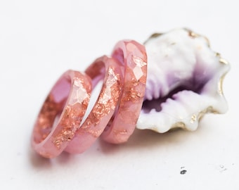 Pink Resin Stacking Rose Gold hypoallergenic Faceted Ring OOAK