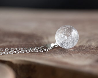 Crystal Quartz Ball Gemstone Sphere Pendant Necklace Healing Jewelry April Birthstone