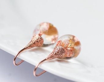 Resin Sphere Modern Drop Earrings Rose Gold Transparent globe resin earrings Minimalist OOAK Jewelry minimal chic