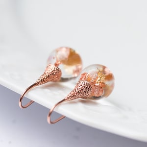 Resin Sphere Modern Drop Earrings Rose Gold Transparent globe resin earrings Minimalist OOAK Jewelry minimal chic