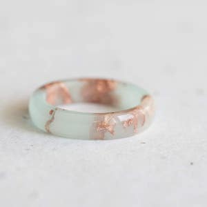 Pastel Mint Resin Ring Rose Gold Flakes Small Smooth Ring OOAK