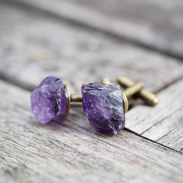 Raw Amethyst Men Cufflinks OOAK rough cuff links for him groomsmen rustic gift