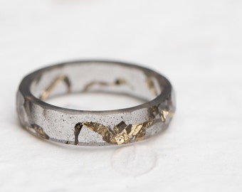 Kintsugi style Black Resin Stacking Ring Gold Foil Flakes Small Faceted Ring OOAK minimalist jewelry minimal chic