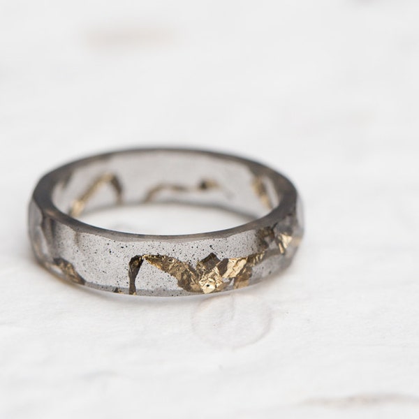 Kintsugi style Black Resin Stacking Ring Gold Foil Flakes Small Faceted Ring OOAK minimalist jewelry minimal chic