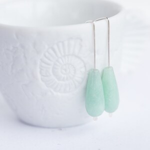 Modern Drop Earrings Pastel Mint Jade Argentium Sterling silver minimalist Geometric Jewelry minimal chic