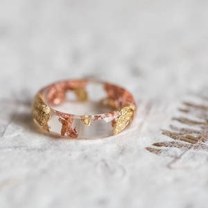 Resin Stacking Ring Yellow Rose Gold Flakes Small Smooth Ring OOAK boho minimalist jewelry