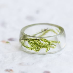 Botanical Resin Ring Druid Nature Mosse Men Women Ring big size Smooth Ring OOAK enchanted forest nature inspired