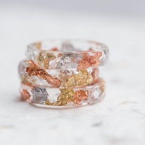 Tricolor Resin Stacking Ring Gold and Silver Transparent Ring OOAK minimal chic