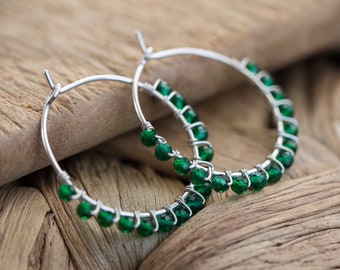 Emerald Hoop Earrings May Birthstone Argentium Sterling Silver bridal fashion