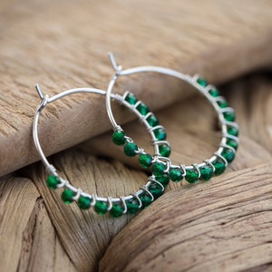 Emerald Hoop Earrings May Birthstone Argentium Sterling Silver bridal fashion