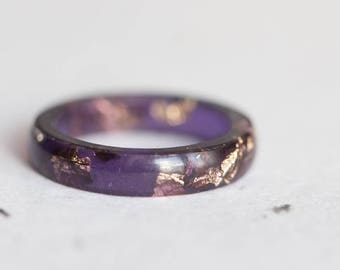 Ultra Violet Resin Ring Stacking Ring Gold Small Smooth Ring OOAK purple amethyst