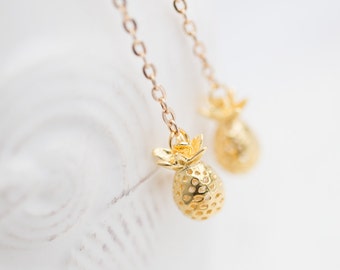 Long Dangle Gold Pineapple Earrings Gold Drop earrings Boho summer tropical jewelry minimal chic