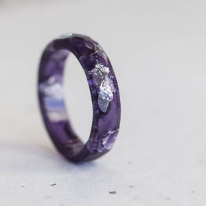 Ultra Violet Resin Ring Stacking Ring Silver Flakes Small Faceted Ring OOAK amethyst purple geometric jewelry