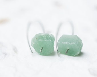 Raw Mint Green Aventurine Modern Hook Earrings Argentuim Sterling Silver Minimalist Jewelry minimal chic