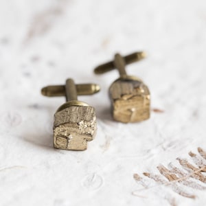 Raw Pyrite Men Cufflinks OOAK gold rough pyrite cube cuff links for him groomsmen gift rustic organic design