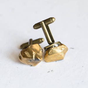 Modern Gold Men Cufflinks OOAK Quartz cuff links for him groomsmen gift minimalist design