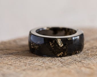 Chunky Black Resin Ring with Gold Flakes - Big Size Men's Jewelry