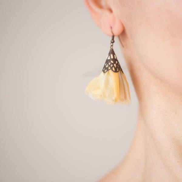 Bridal Pastel Silk Frill Earrings Bridesmaid Earrings copper boho jewelry OOAK