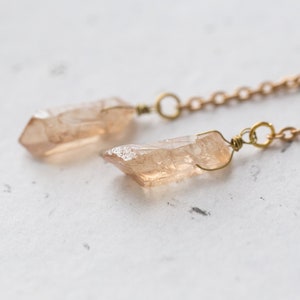 Long Dangle Mystic Peach Quartz Pendulum Earrings Champagne Apricot image 8