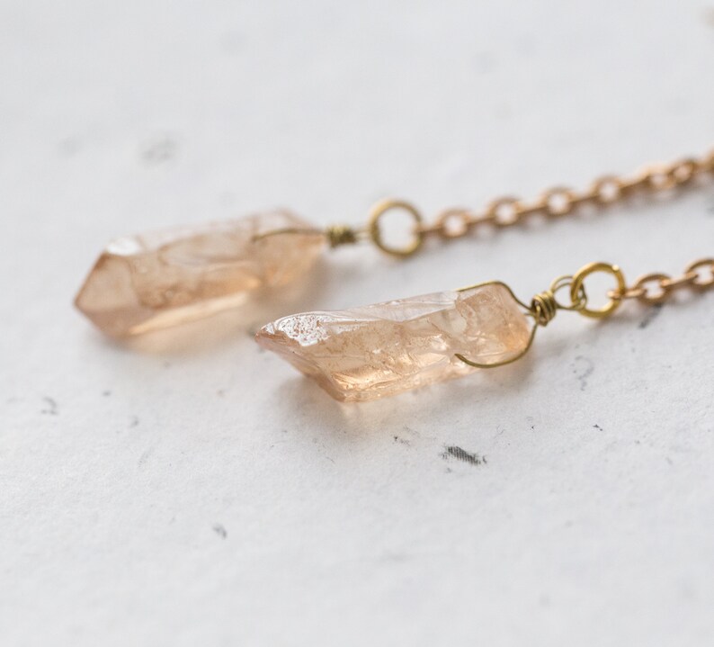 Long Dangle Mystic Peach Quartz Pendulum Earrings Champagne Apricot image 8