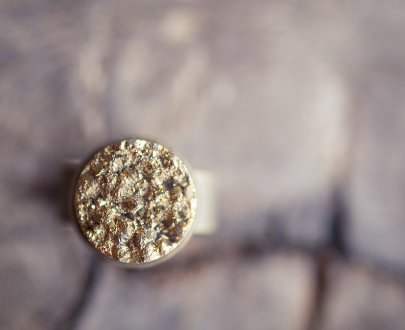 Gold Druzy Ring Adjustable Cocktail Statement Ring OOAK drusy agate boho jewelry raw rustic woodland organic design image 2