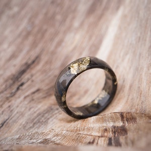Black Resin Ring Men Ring Gold Flakes Big Size 10 Smooth Ring OOAK for him image 2