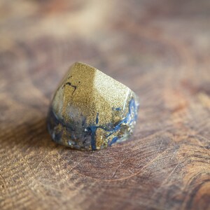 Gold Stardust Blue Ring Statement Cocktail hypoallergenic Resin Ring OOAK image 9