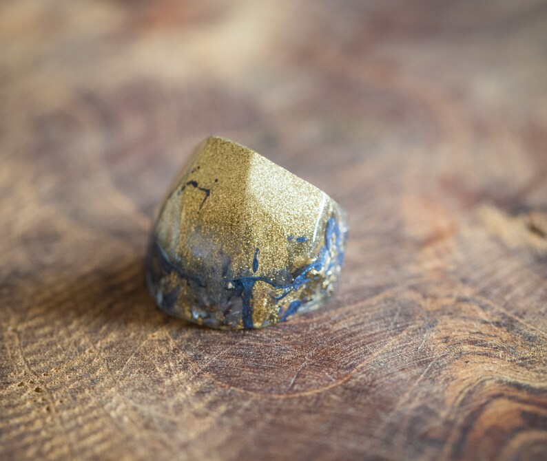 Gold Stardust Blue Ring Statement Cocktail hypoallergenic Resin Ring OOAK image 9