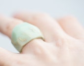 Pastel Mint Resin Ring Gold Statement Cocktail Ring OOAK