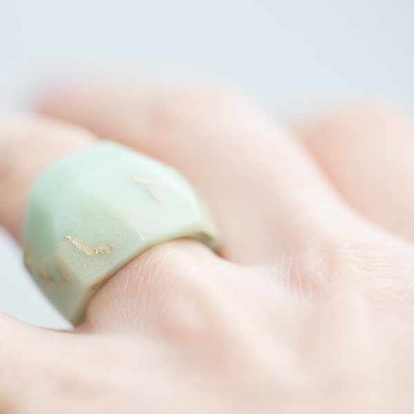 Pastel Mint Resin Ring Gold Statement Cocktail Ring OOAK