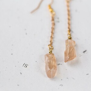 Long Dangle Mystic Peach Quartz Pendulum Earrings Champagne Apricot image 9