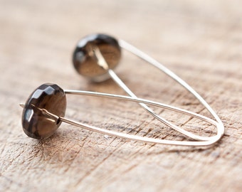 Modern Simple Earrings 14K Gold Organic Brown Chocolate Smokey Quartz Terracota Minimalist design