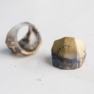 Gold Stardust Blue Ring Statement Cocktail hypoallergenic Resin Ring OOAK