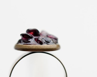 Raw Garnet Ring Adjustable Cocktail Ring January Birthstone OOAK boho jewelry