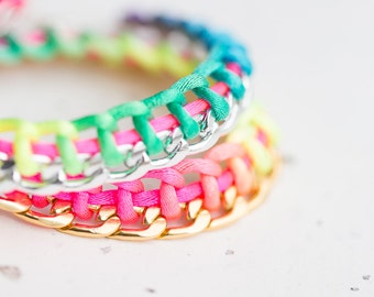 Rainbow Chain Braided Bracelet lgbt Neon Colorful Modern silver gold chain minimalist jewelry fashion