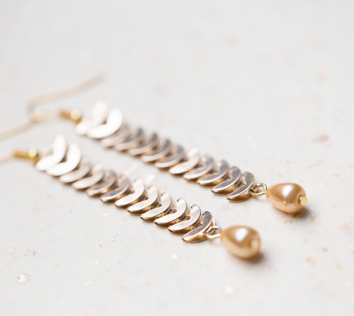 Long Dangle Gold Chain Earrings Gold Drop Beads Boho Glam Gold Etsy