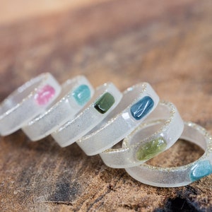 Tourmaline Gemstone Resin Ring Stacking smooth Ring OOAK hypoallergenic ring image 8