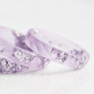 Lavender Resin Ring with Silver Flakes - Faceted Stacking Jewelry