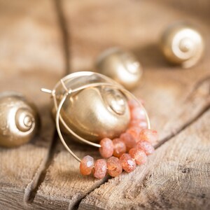 Sunstone Hoops Earrings 14K Gold filled Modern minimal chic jewelry image 2