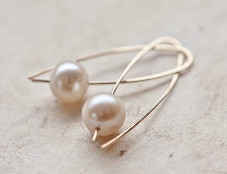 Modern Simple Earrings14K Goldfilled White Pearls Ivory Wedding Bridal Minimal Chic Organic Minimalist image 3