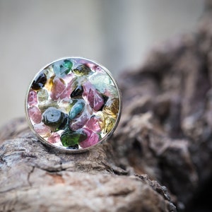 Roh Turmalin Ring verstellbare Aussage Cocktail Ring OOAK Boho Schmuck Oktober Geburtsstein