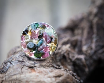 Raw Tourmaline Ring Adjustable Statement Cocktail Ring OOAK Boho jewelry october birthstone