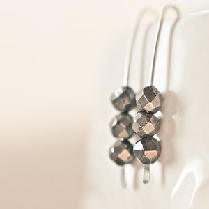 Modern Earrings Argentuim Sterling silver Golden Pyrite Gray Black Minimalist design image 3