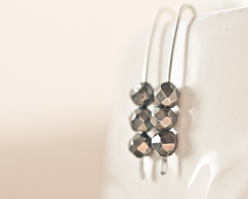 Modern Earrings Argentuim Sterling silver Golden Pyrite Gray Black Minimalist design image 3