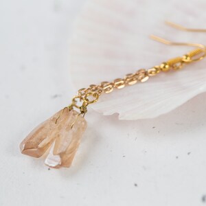 Long Dangle Mystic Peach Quartz Pendulum Earrings Champagne Apricot image 10