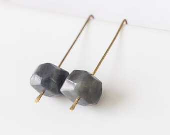 Modern Drop Labradorite Earrings Urban Minimalist Geometric Jewelry