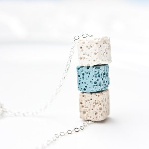 Necklace Lava Stone Cube Silver White Baby Blue Beige Modern Geometric Jewelry urban minimal chic